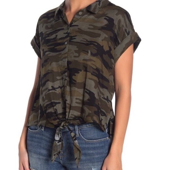 SANCTUARY Camo-Print Tie-Front Short Sleeve Tee - Picture 1 of 9